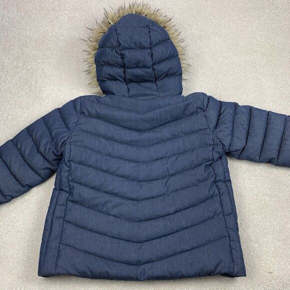 Gap Outdoor Edition Womens M Blue Chambray Down Fill Puffer Coat Faux Fur Hood - Picture 5 of 13